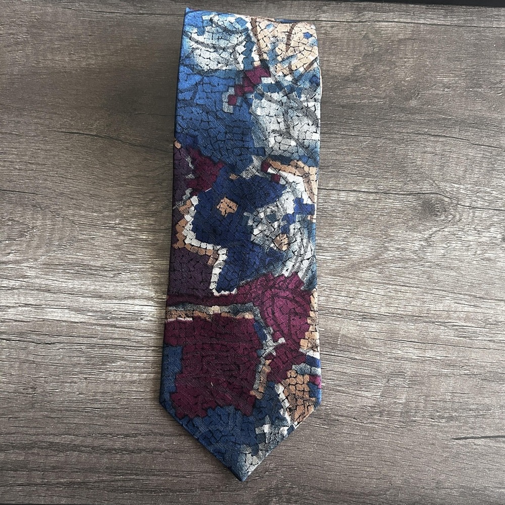 Wembley‎ Tie Mens Blue Purple Abstract Geometric Necktie Made USA Allover Print